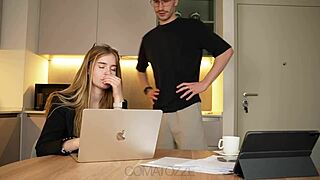 Big tit secretary failed at her job so boss fucks curvy milf in bedroom with big cock creampie.