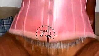 hey, why is this ebony teen 18+ falling all over fucking herself with that huge rainbow dildo on bed, showing big boobs?