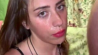 messy bj and gagging session with pornellia featuring deepthroat domination and rough face fucking on cute slave