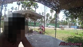 Oh my god, watch me flash and grope my stepfather's huge cock in public park while strangers stare!