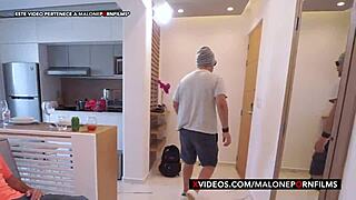 Paola Stone's Wife Gets Roughly Fucked by Buddies with Big Cocks in Curvy Big Ass Threesome While Husband Buys Beer Leading to Cum Swallow Action