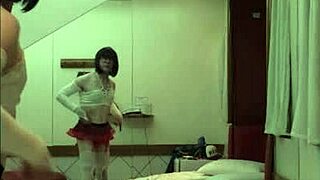 crossdresser de fantasia appeared as colegial aluna in sexy cosplay uniform with shemale prostitute elements