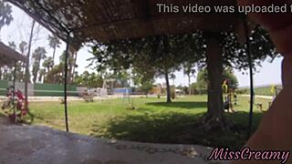 Oh my god, watch me flash and grope my stepfather's huge cock in public park while strangers stare!