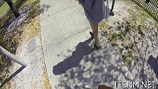 Filling teen Scarlett Sawyer's mouth with sticky cum after hardcore blowjob and fucking.