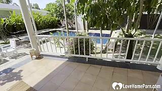 Hot babe swims in the pool then strips topless to tease my cock 😏