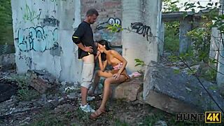 Horny Russian brunette teen cheats on boyfriend by fucking stranger in public outdoor pickup for cash