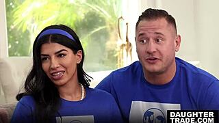 Stepdads Jack Vegas and Danny Mountain swap stepdaughters Satine Summers and Jasmine Sherni. They let the girls ride their huge cocks.