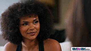 i'm in this dorm where lesbian roommates with big tits end up licking and fingering the shaved pussy of a redhead milf psychic in an interracial group session