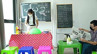 Asian girl gets hardcore doggystyle fuck in her store with wet pussy licking!