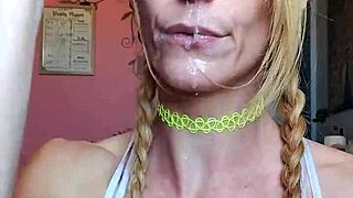 Vanessa Hastings performs a messy spit routine with a dildo for deepthroat practice in her homemade video