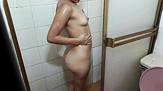 Amateur big ass brunette Agathatey showers in hotel then masturbates and fucks in multiple positions for homemade video