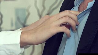 anal apologies in office setting with skirt and heels for european brunette slut