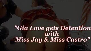 whoa check out gia love and sara jay going wild with big tits blonde milf licking curvy pussy in detention room lesbian action