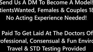 The problematic patient Sandra Chappelle spreads legs in latex gloves backstage. Curly Latina with small tits teases as patient.