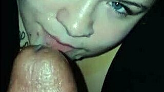 sexy young lady deepthroats big cock and swallows cum in interracial homemade blowjob