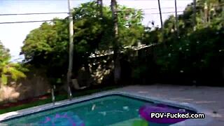 Oh! Fucking That Broke Busty Asian Teen 18+ Poolside with Hardcore Action!