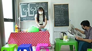 Asian girl gets hardcore doggystyle fuck in her store with wet pussy licking!