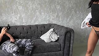 Skinny Latina teen delivers first rimjob and doggystyle ride to photographer backstage