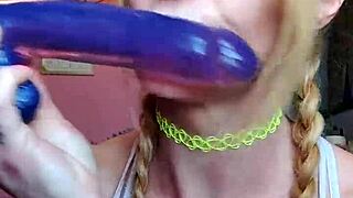 Vanessa Hastings performs a messy spit routine with a dildo for deepthroat practice in her homemade video