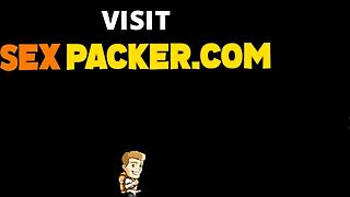 hot blonde model in town sucks off bartender with deepthroat action on his big cock