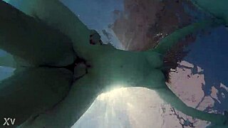 Intense Underwater Lesbian Strap On Sex with Squirting and Pussy Licking in Public Outdoor Pool