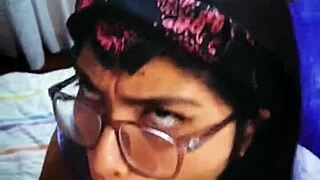 Amateur Brunette Babe With Glasses Gives Extreme Blowjob Ending In Cum On Long Hair