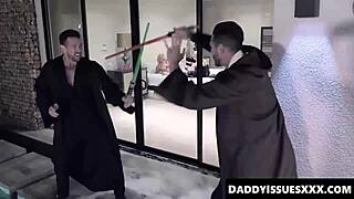 Isn't it wild how chloe temple's sword fight with stepdads turned into intense cock sucking and pussy plowing?