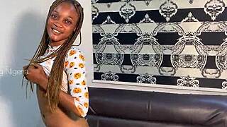 African amateur attends homemade casting interview with petite young participant and succeeds.