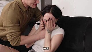 Stepdaughter Loses Control with Rough Deepthroat and Facial from Muscular Daddy and Uncle in Humiliating Threesome