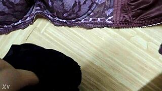 Cumshot on My Step Sisters Pink Leopard Print Bra with Black Lingerie!