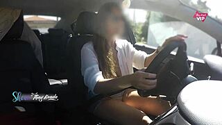 hot wife thay ksada flashes in the car for a stranger who gropes her.