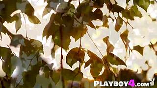 russian babe katya clover strips outdoor posing her natural tits pussy and amazing naked body