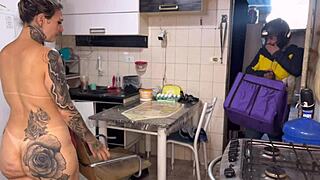 i feel so wild getting naked for the delivery guy, he couldn't resist banging my big ass blonde brazilian body hardcore with deepthroat and moaning outdoors