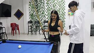 perverted latina stepsis gets horny billiards lesson turns table fuck