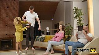 Will This Blonde Czech Cougar Seduce Her Son-in-Law with Handjob While Cuckold Watches Her Shaved Pussy?