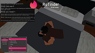 Roblox character engages in intense roleplay with massive partner