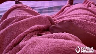 Curious contrast in wet Brazilian curvy Latina fingering her big pussy and panties before college classes.