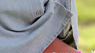 russian babe katya clover strips outdoor posing her natural tits pussy and amazing naked body