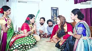 oh man, these desi tharki indian jamindar brothers are sharin their four wives in a real gangbang, hindi audio an all...