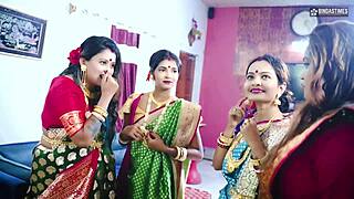 oh man, these desi tharki indian jamindar brothers are sharin their four wives in a real gangbang, hindi audio an all...