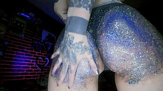 European Young Woman Gets Big Butt Oiled Massage with Curvy Fat Tattoo Fetish and Colorful Glitters