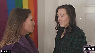 Brunette Sinn Sage casually grabs her dildo to drill Ariex X's perfect pussy deep.