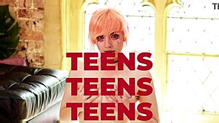 british 18 year old student in cosplay with curly red hair and big natural tits squirts wildly using dildo and wand in solo session