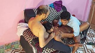 I feel so horny watching this amateur threesome with beautiful indian babe riding two monster cocks roughly