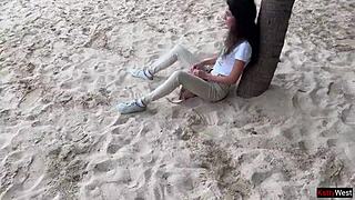 Hey, I grabbed this girl from her cuckold husband on the public beach and fucked her hard in doggystyle outdoors