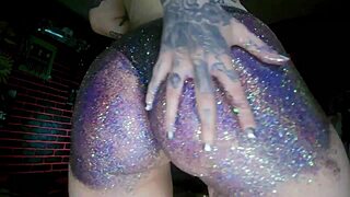 European Young Woman Gets Big Butt Oiled Massage with Curvy Fat Tattoo Fetish and Colorful Glitters