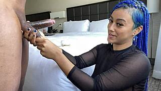 Blue-Haired Throatgoat Performs Sloppy Blowjob with Deepthroat on Monster Cock in Homemade Video