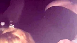 hey this pretty hooker deepthroats in the car at night. she takes his cum in mouth spits it on dick then sucks it off