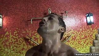 Tranny vixen Nicole Marques deepthroats and handjobs massive cock hungrily