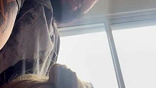 i got so horny from neighbor's stare called hubby to suck his huge cock while watched